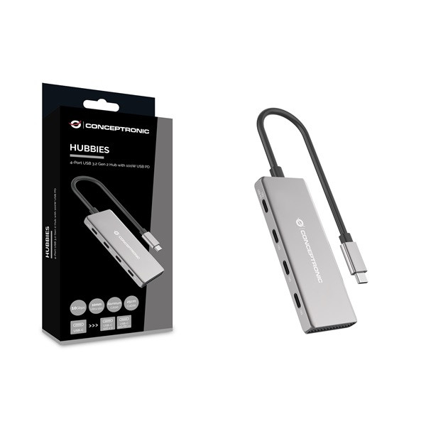 Conceptronic usb hub - hubbies15g (4 port, usb-c to 4x usb-c szürke)
