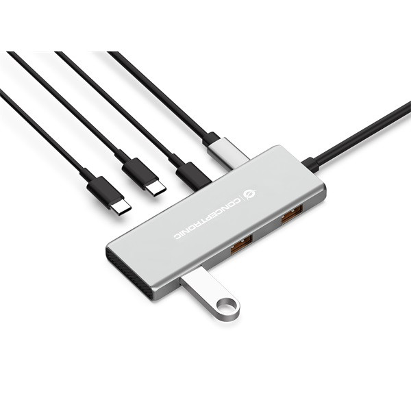 Conceptronic usb hub - hubbies17g (4 port, usb-c to 4x usb-c+3x usb-a, szürke)