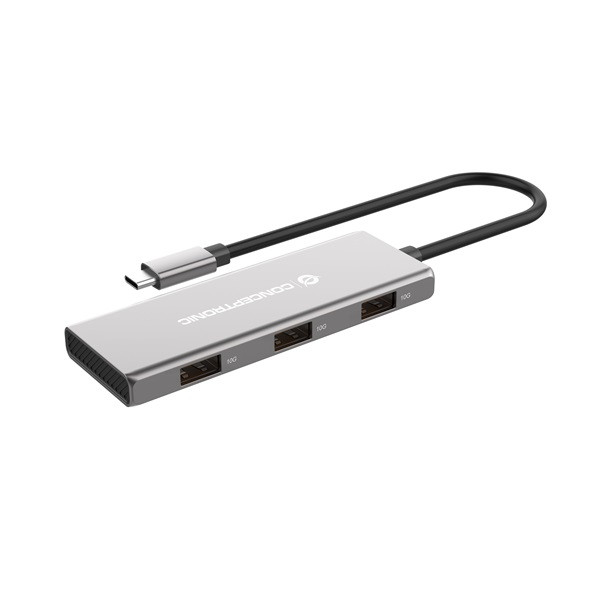 Conceptronic usb hub - hubbies17g (4 port, usb-c to 4x usb-c+3x usb-a, szürke)