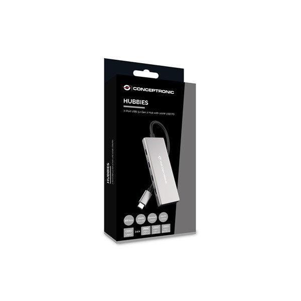Conceptronic usb hub - hubbies17g (4 port, usb-c to 4x usb-c+3x usb-a, szürke)