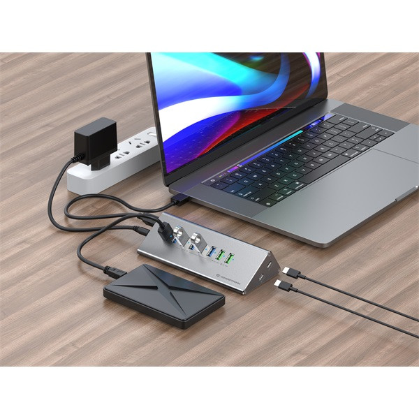 Conceptronic usb hub - hubbies18g (10 port, usb-a/c to 2x usb-c+8x usb-a, külső táp, szürke)