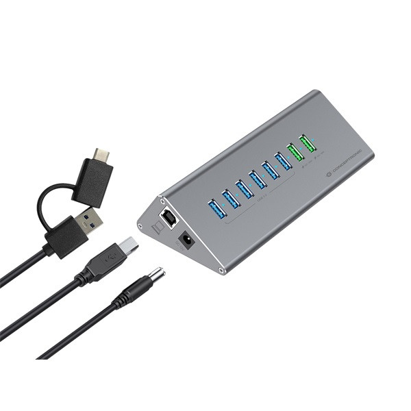 Conceptronic usb hub - hubbies18g (10 port, usb-a/c to 2x usb-c+8x usb-a, külső táp, szürke)