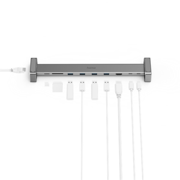 Hama usb hub - 200103 (usb-c 9in1, 4xusb 3.1, 1xusb-c, 1xhdmi, 1xlan, microsd slot, pd, szürke)