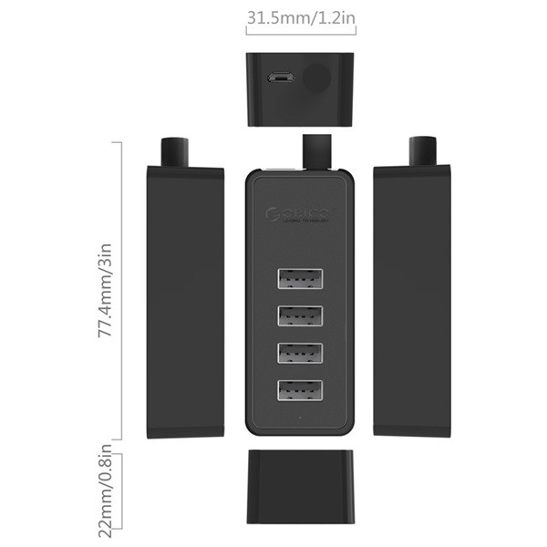 Orico usb2.0 hub - w5p-u2-030-bk/75/ (4 port, bemenet: usb-a, kimenet: 4xusb-a, fekete)