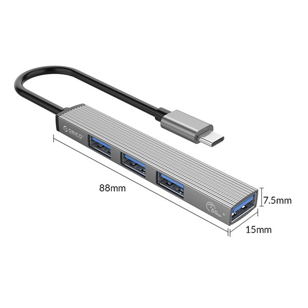 Orico usb3.0 hub - ah-13-gy/26/ (4 port, bemenet: usb-c, kimenet: 1xusb-a 3.0, 3xusb-a 2.0, ezüst)