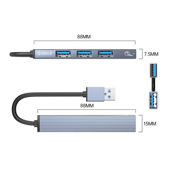 Orico usb3.0 hub - ah-a13-gy (4 port, bemenet: usb-a, kimenet: 1xusb-a3.0+3xusb-a2.0, szürke)