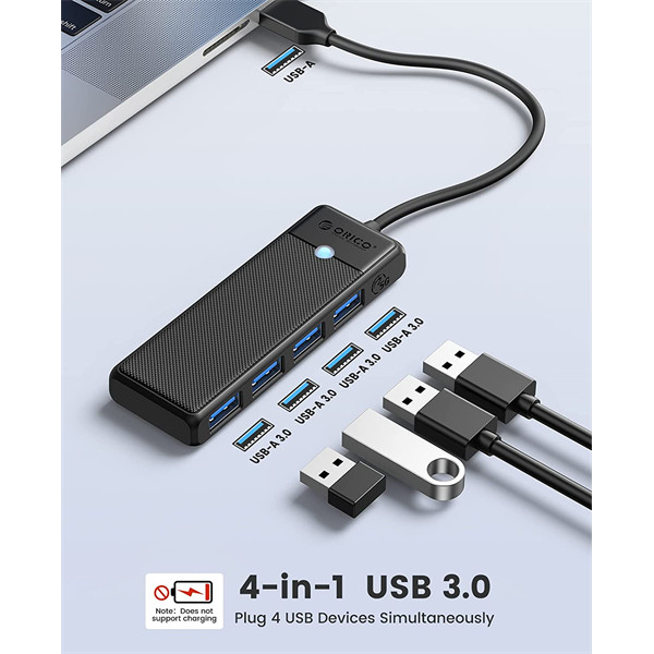 Orico usb3.0 hub - papw4a-u3-015-bk (4 port, bemenet: usb-a, kimenet: 4xusb-a3.0, fekete)