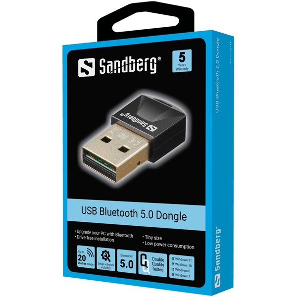 Sandberg bluetooth adapter - usb bluetooth 5.0 dongle (fekete; bt5.0+edr; max: 20m)