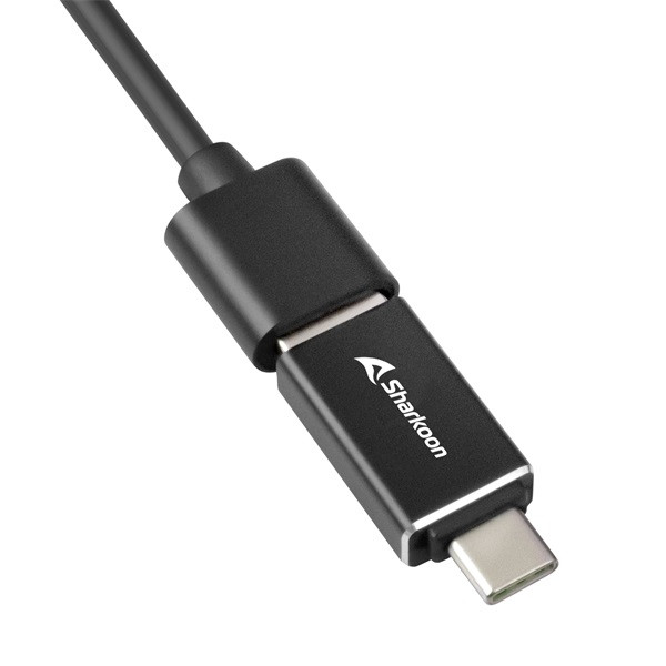 Sharkoon usb hub - aluminium hub type-c adapter + rj45 (3port; usb3.2 gen 1; fekete)
