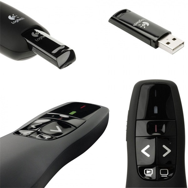 Logitech presenter - r400 (vezeték nélküli, max.: 15m, plug & play, töltöttség jelző, fekete)
