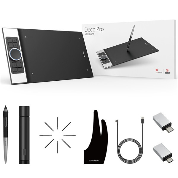 Xp-pen grafikus tábla - deco pro mw (11"x6", 5080 lpi, ps 8192, 200 rps, 8 gomb, usb-c, bt5.0)