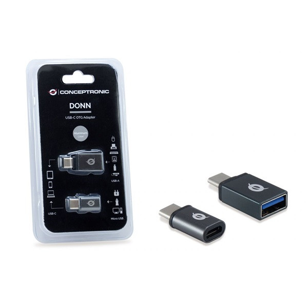 Conceptronic átalakító - donn04g 2-pack (usb-c to usb-a + usb-c to microusb, fekete)
