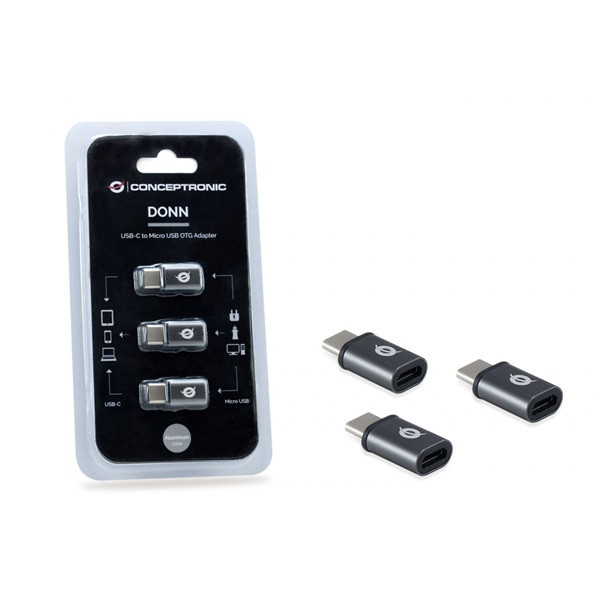 Conceptronic átalakító - donn05g 3-pack (3db usb-c to microusb, fekete)