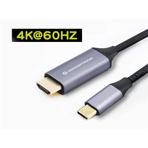 Conceptronic kábel - abby10g (usb-c to hdmi, 4k/60hz, harisnyázott, fekete, 2m)