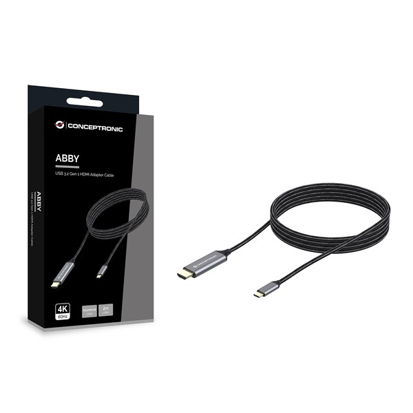 Conceptronic kábel - abby10g (usb-c to hdmi, 4k/60hz, harisnyázott, fekete, 2m)