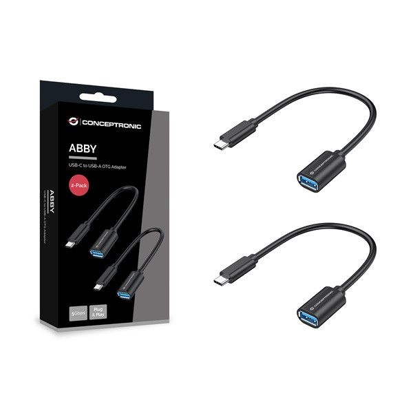 Conceptronic kábel - abby11b (usb-c to usb-a, fekete) 2db/csomag