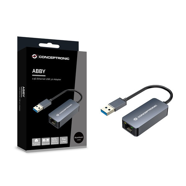 Conceptronic kábel - abby12g (usb-a to rj-45, 2,5 gbit, szürke)