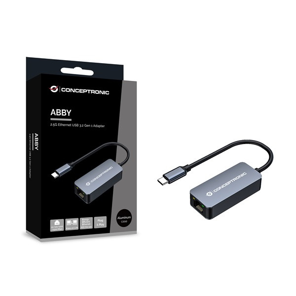 Conceptronic kábel - abby12gc (usb-c to rj-45, 2,5 gbit, wake-on-lan, szürke)