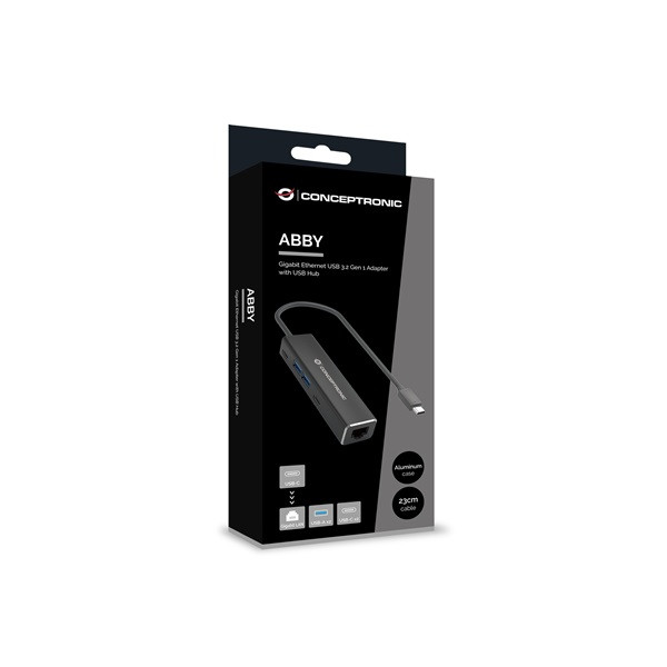 Conceptronic kábel - abby13b (usb-c to rj-45, 2xusb-a+2xusb-c, 1 gbit, szürke)