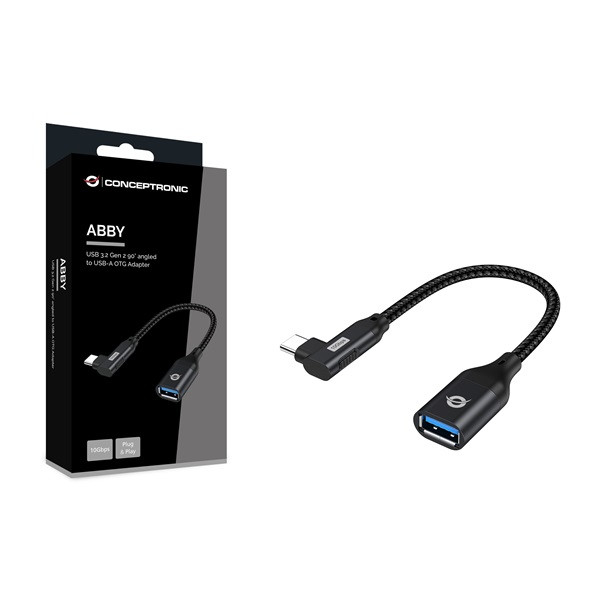 Conceptronic kábel - abby19b (usb-c to usb-a, 10 gbps, 90° fordított csatlakozó, fekete)