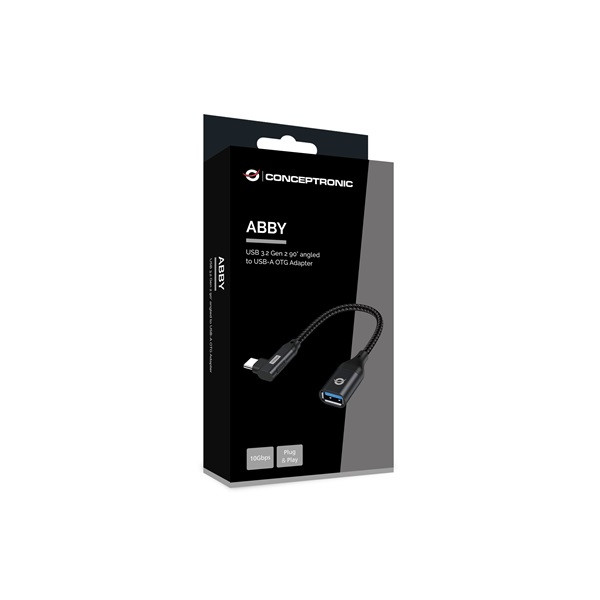 Conceptronic kábel - abby19b (usb-c to usb-a, 10 gbps, 90° fordított csatlakozó, fekete)
