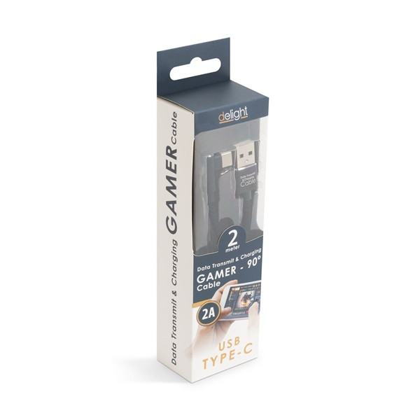 Delight kábel - usb-c töltőkábel (usb - usb type-c apa be-/kimenet; 2m, fekete)
