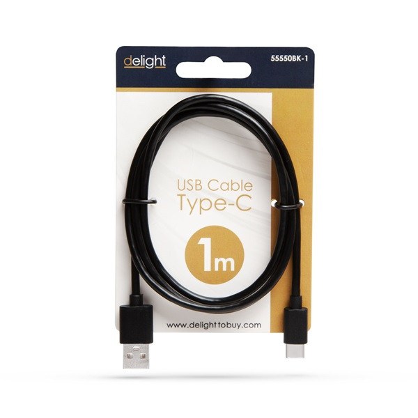 Delight kábel - usb-c töltőkábel (usb-c apa be-/kimenet; 1m, fekete)