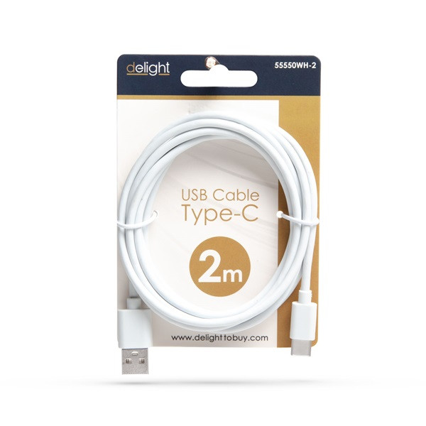 Delight kábel - usb-c töltőkábel (usb-c apa be-/kimenet; 2m, fehér)
