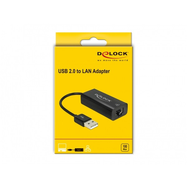 Delock átalakító - 62595 (usb2.0 -> lan rj45, fekete)
