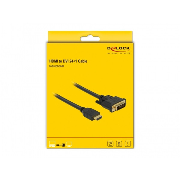 Delock átalakító kábel - 85655 (hdmi - dvi (24+1), apa/apa, kétírányú, 3m)
