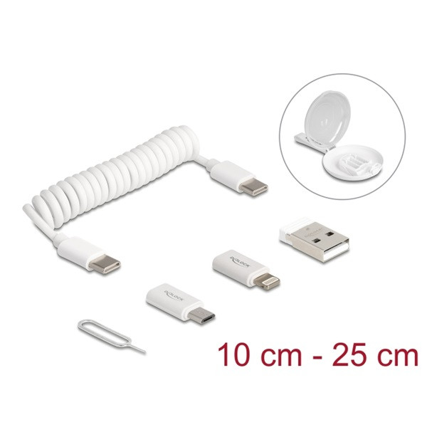 Delock kábel - 66612 (usb adat és töltő kábel és adapter szett pd3.0  60w fehér)