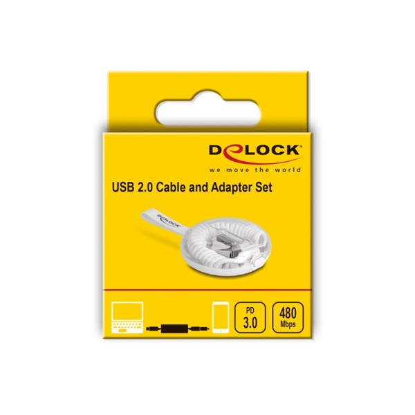 Delock kábel - 66612 (usb adat és töltő kábel és adapter szett pd3.0  60w fehér)