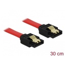 Delock kábel - 82676 (sata3, egyenes/egyenes csatl.(fémlappal), max.: 6gb/s, piros, 0,3m)