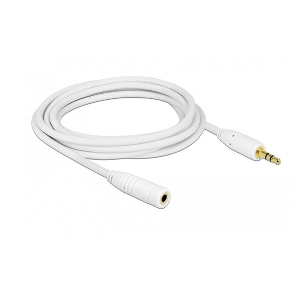 Delock kábel - 83769 (3,5 mm jack hosszabbító kábel, apa/anya, 3 pin, fehér, 3m)