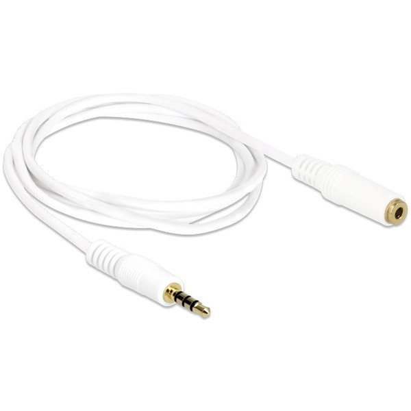 Delock kábel - 84480 (3,5 mm jack hosszabbító kábel, apa/anya, iphone 4 pin, fehér, 1m)