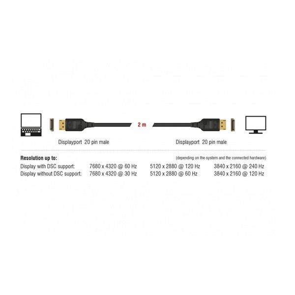 Delock kábel - 85660 (displayport > displayport, apa/apa, 8k@60hz, 8k tanúsítvánnyal, 2m)