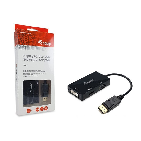 Equip átalakító - 133441 (displayport to vga/hdmi/dvi, fekete)