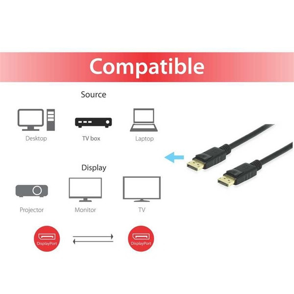 Equip kábel - 119256 (displayport1.4 kábel, 8k/60hz, apa/apa, fekete, 10m)