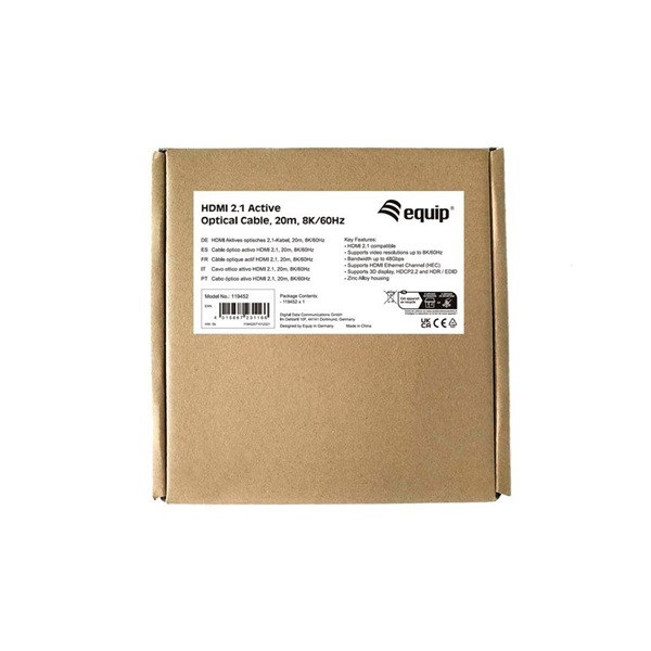 Equip kábel - 119452 (aktív hdmi2.1 kábel, apa/apa, 8k/60hz, 20m)