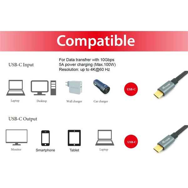 Equip kábel - 128354 (usb-c 3.2 gen2 to usb-c, apa/apa, pd:100w, fekete, 1m)