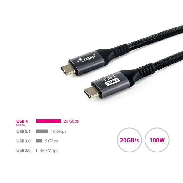 Equip kábel - 128382 (usb4 gen2x2, a-a kábel, apa/apa, 4k/60hz, 20gbps, pd 100w, 2m)