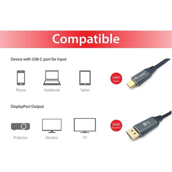 Equip kábel - 133421 (usb-c to displayport, apa/apa, 8k/60hz, aluminium burkolat, 1m)