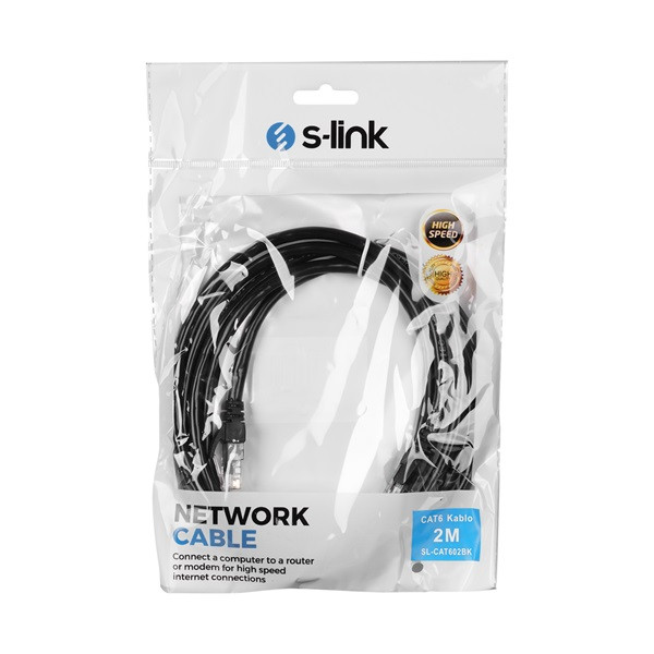 S-link kábel - sl-cat602bk (utp patch kábel, cat6, fekete, 2m)