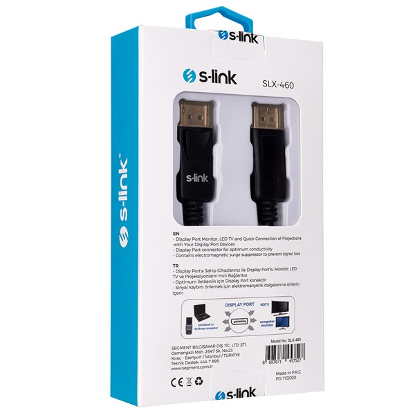 S-link kábel - slx-460 (displayport kábel, 4k, apa/apa, aranyozott, 1,5m)