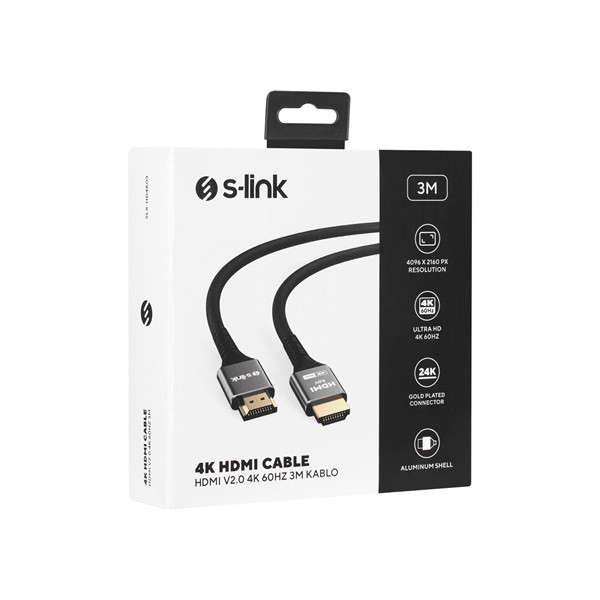 S-link kábel - slx-hd4k03 (hdmi2.0 kábel, 4k/60hz, apa/apa, aranyozott, 3m)