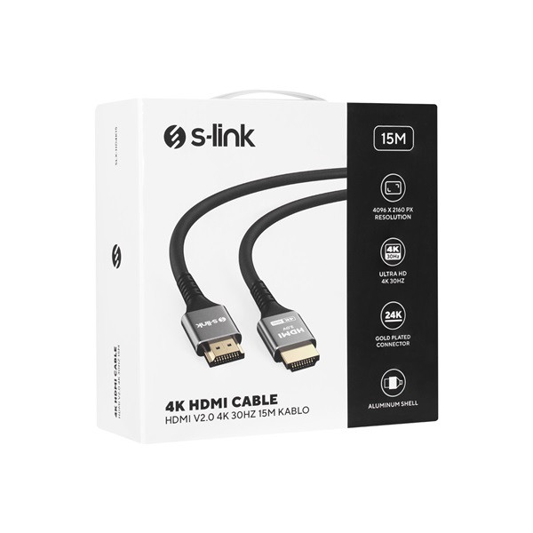 S-link kábel - slx-hd4k15 (hdmi1.4 kábel, 4k/30hz, apa/apa, aranyozott, 15m)