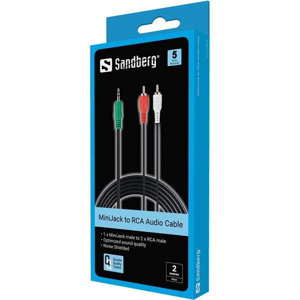 Sandberg kábel - minijack-m->2xrca-m  2 m