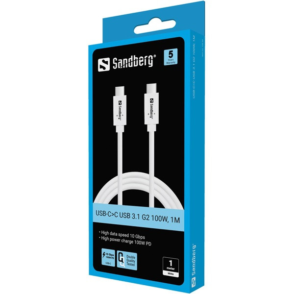 Sandberg kábel - usb-c>c usb 3.1 g2 100w, 1m