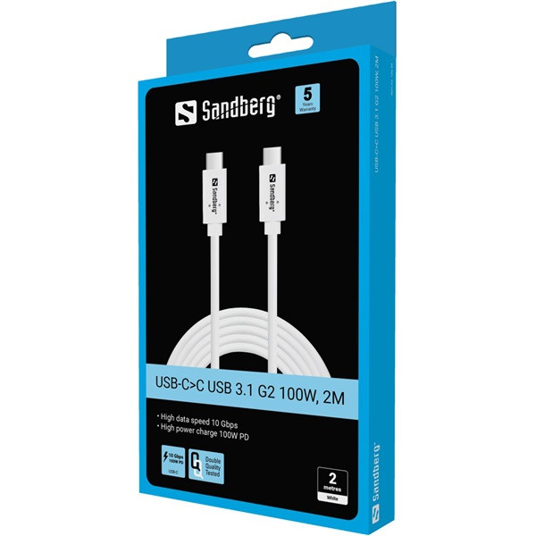 Sandberg kábel - usb-c>c usb 3.1 g2 100w, 2m