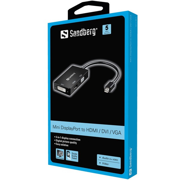 Sandberg kábel átalakító - adapter minidp>hdmi+dvi+vga